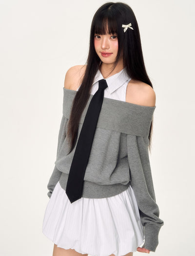 Fake Two-Piece Off-shoulder Dress WEE0033