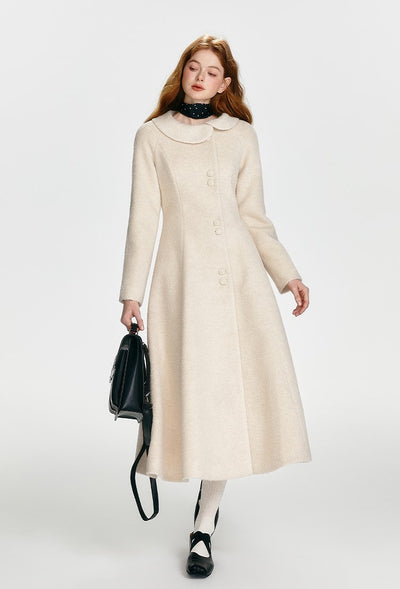 French Hepburn Style Waisted A-Line Wool Long Coat BOH0086