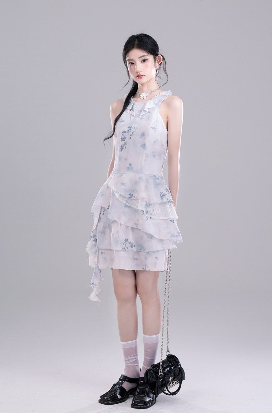 Layered Floral Irregular Dress COT0279