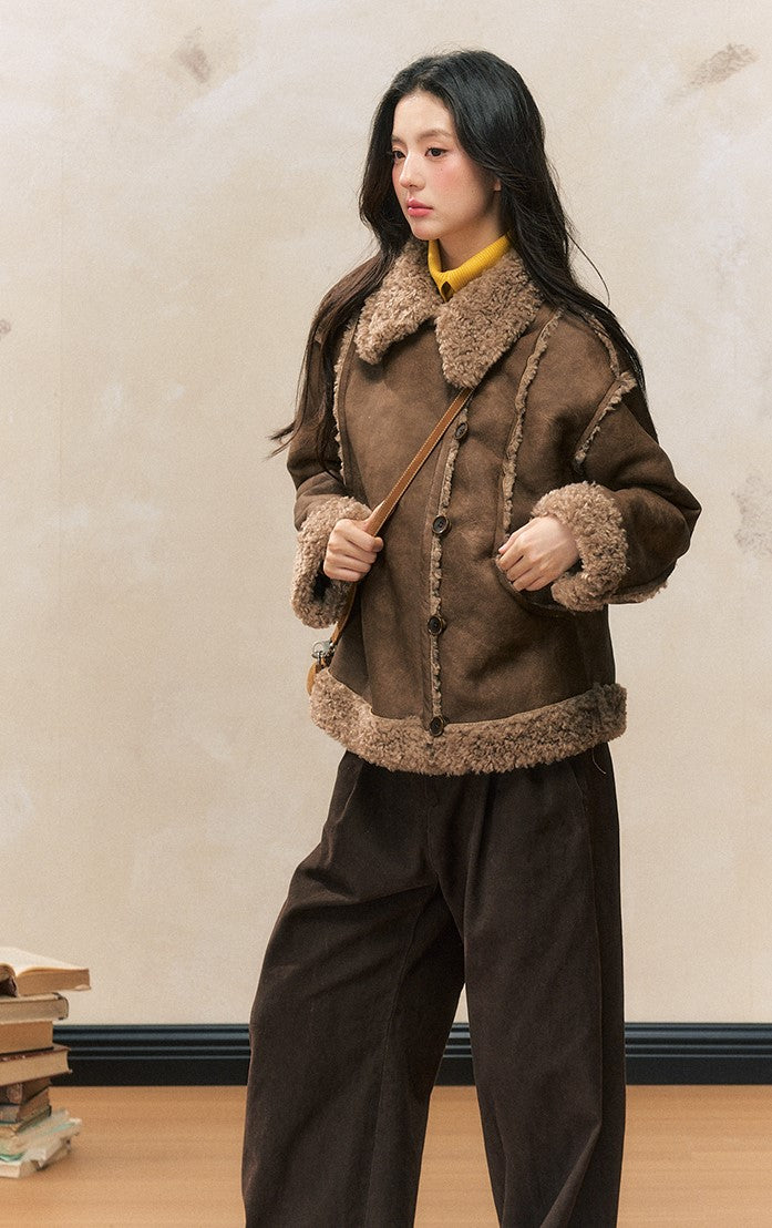 Retro Coffee-colored Thickened Lamb Fur Jacket SHI0098