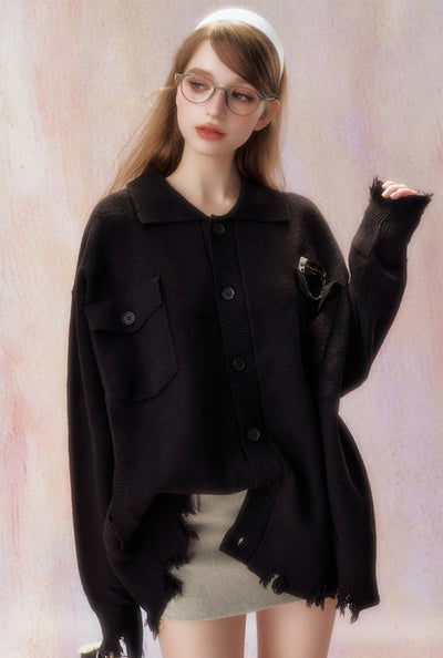 Black Loose Kknitted Cardigan SPE0016