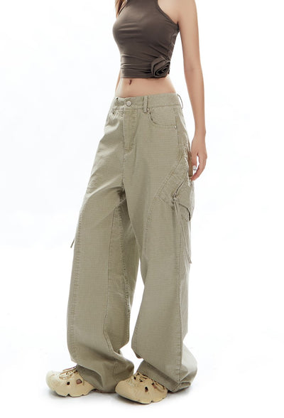 Street Straight Zipper Plaid Loose Casual Wide-leg Pants APE0323