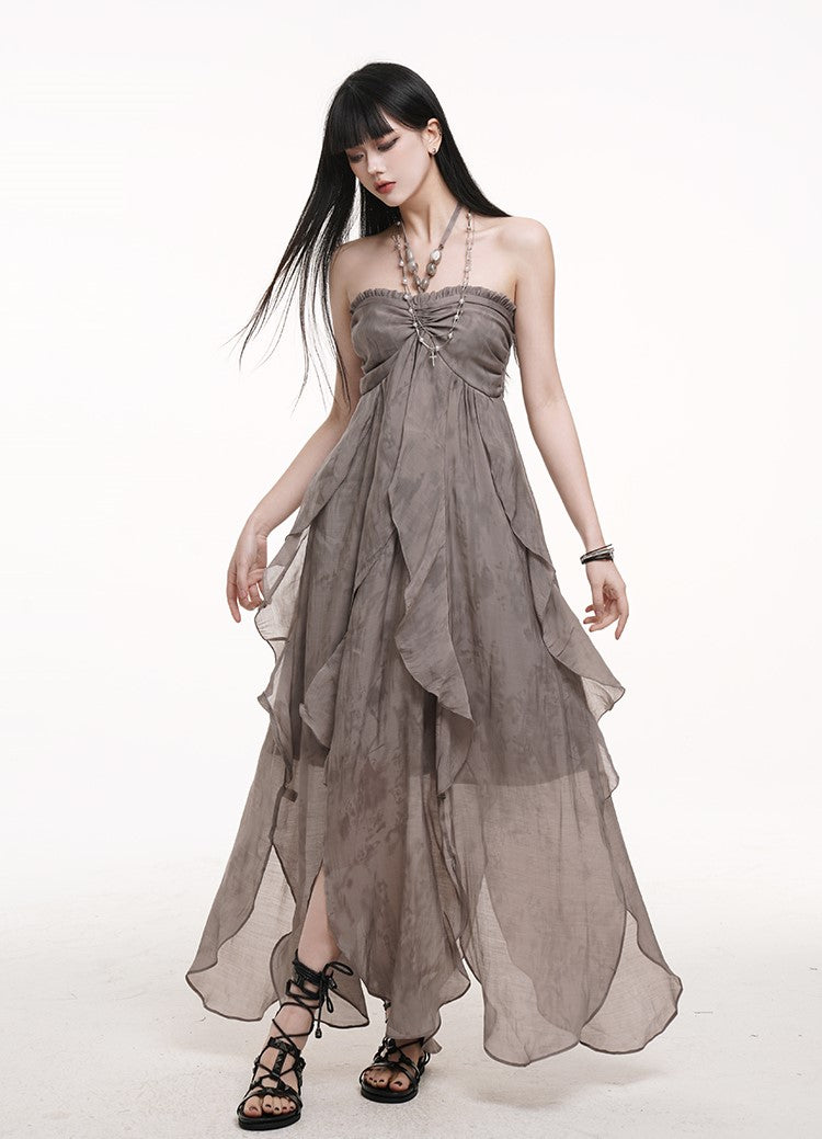 Halter Neck Backless Suspender Dress LAD0171