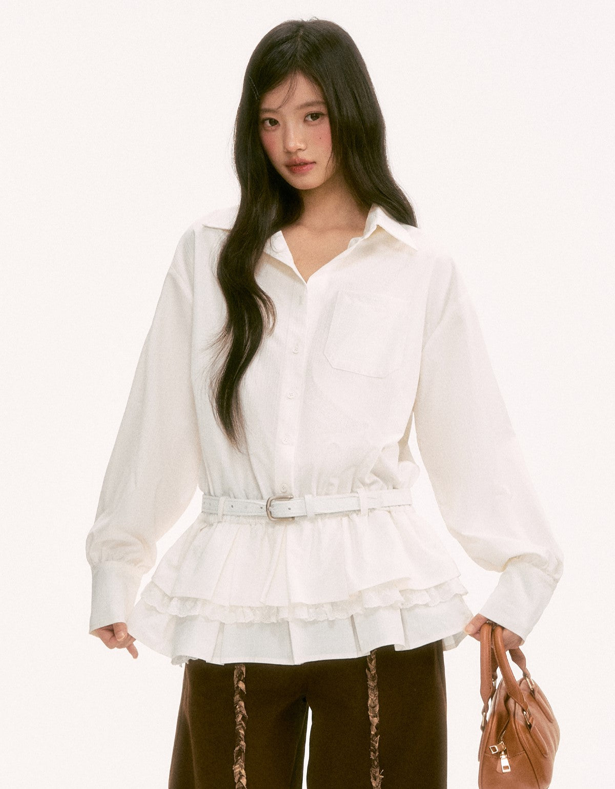 White Long-Sleeved Shirt Dress WEE0132