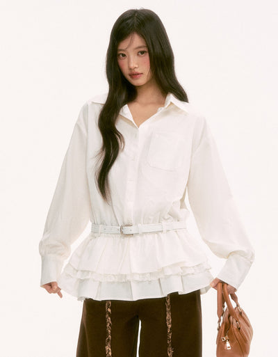 White Long-Sleeved Shirt Dress WEE0132
