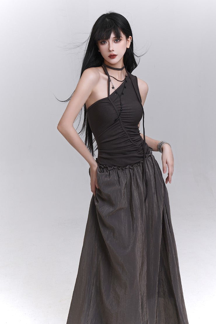 One-shoulder Suspender Long Dress LAD0196