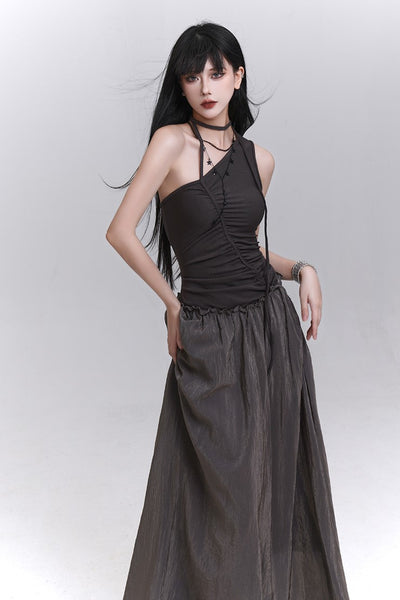 One-shoulder Suspender Long Dress LAD0196