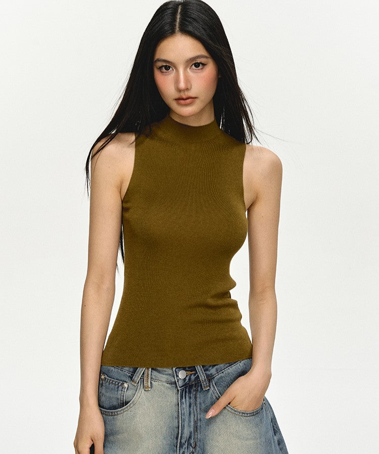 Mid-neck Knitted Sleeveless Top ANA0018
