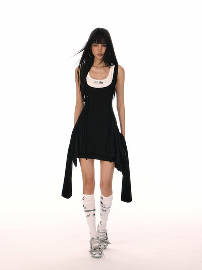 Irregular Hem Fake Two-piece Suspender Dress ACM0076