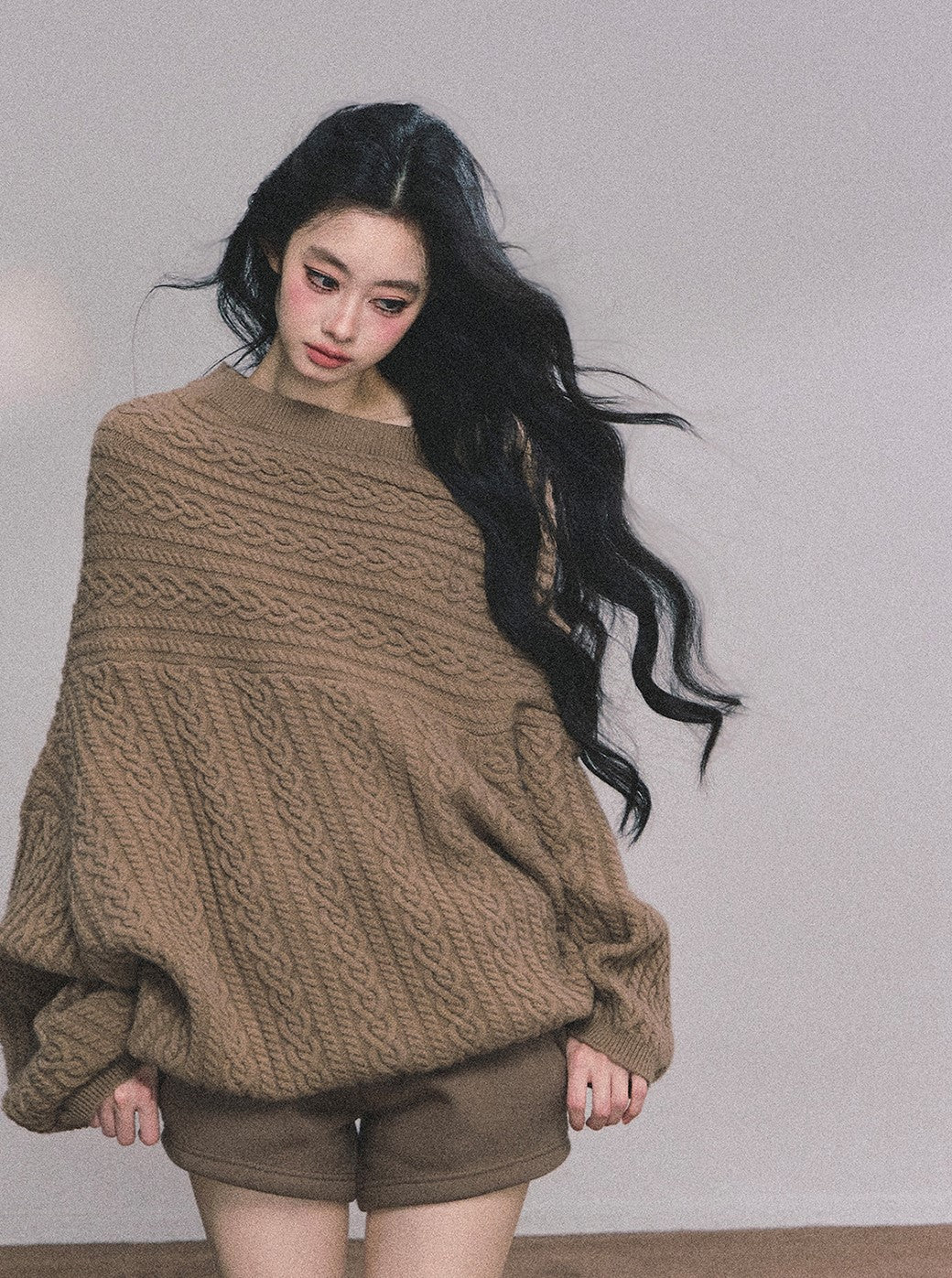 American One Shoulder Cable Sweater DIA0619
