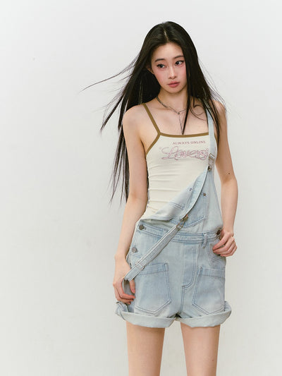 Light Blue Denim Loose Overall Shorts VIA0317