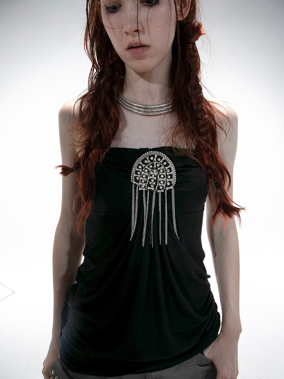 Metal Buckle Decoration Tube Top DOU0136
