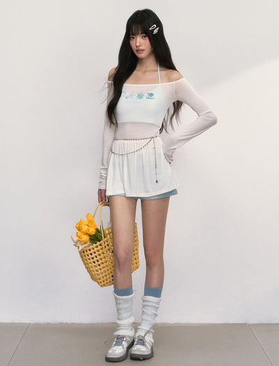 One-shoulder Tulle Sunscreen T-shirt WEE0014