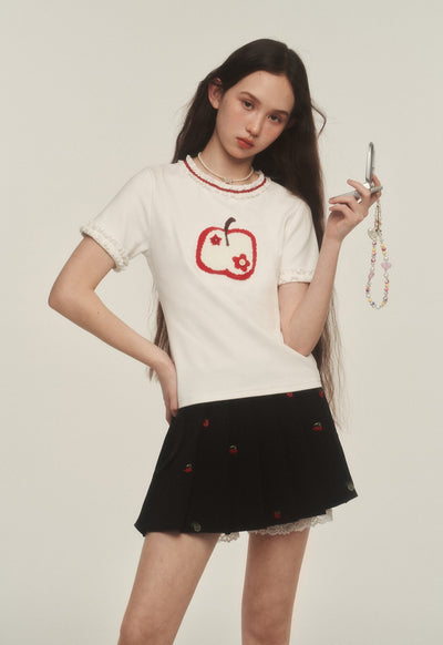 Apple Embroidered Lace Short Sleeve T-shirt AYF0037