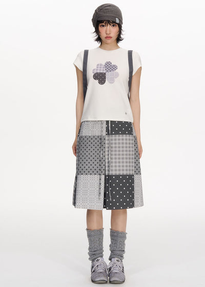 Polka Dot Plaid Print Skirt NEC0209