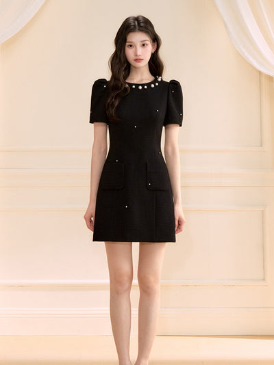 Starry Beaded Puff Sleeves Dress OSH0124