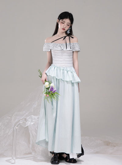 One-shoulder Splicing A-line Waist Dress COT0313