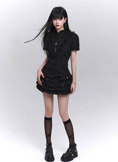 Black Short-sleeved Gothic Lace Shirt LAD0205