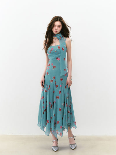 Swing Collar Flower Suspender Dress VIA0273
