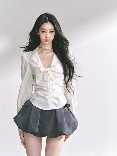 Bow Pleated Slim Shirt DIA0537