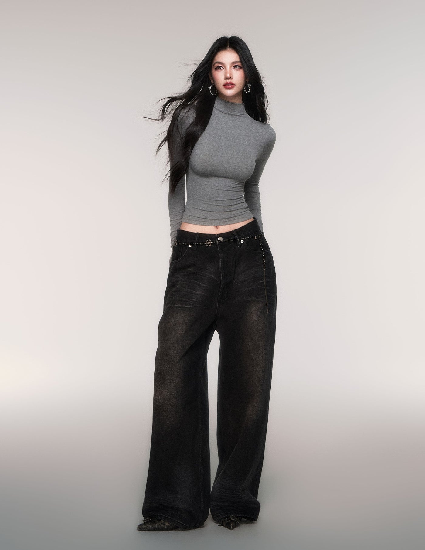 Black High-waisted Wide-leg Casual Jeans LUL0206