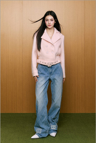 Fashionable High-end Pink Woolen Short Jacket AGM0086