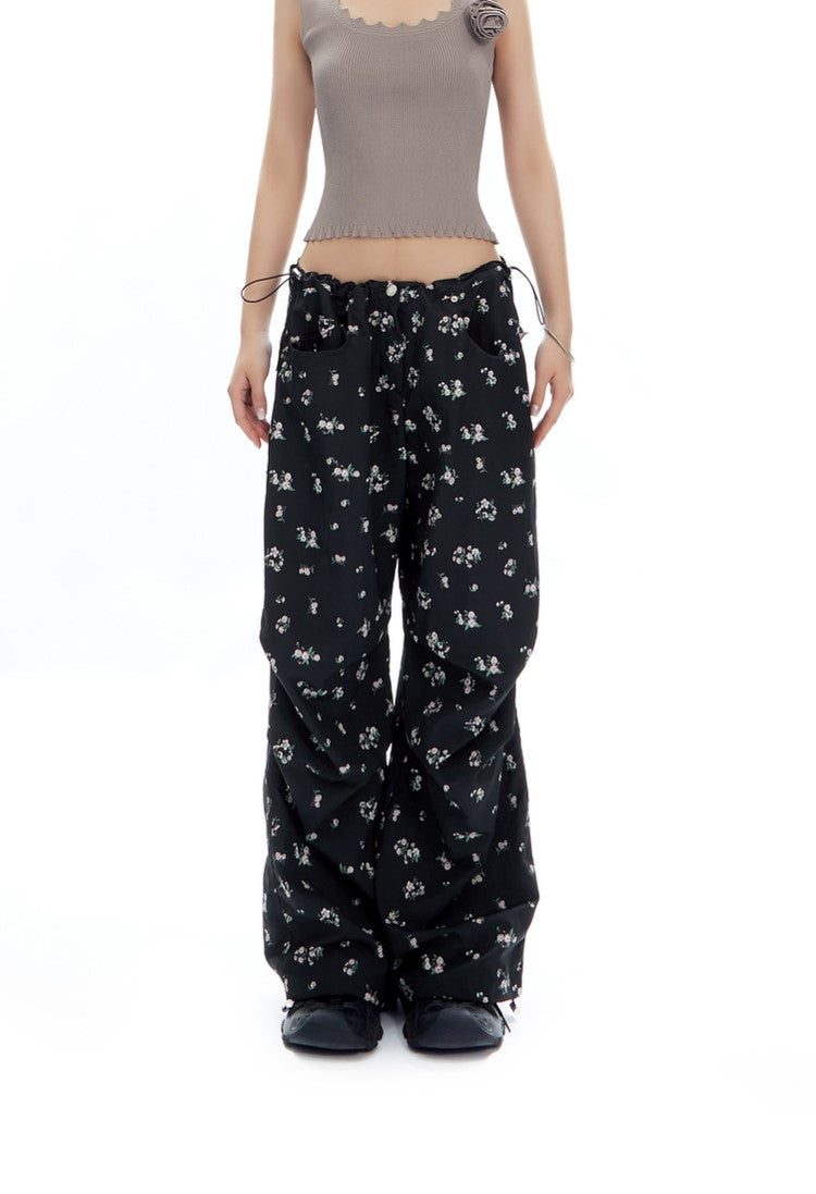 Floral Drawstring Loose Straight Versatile Wide-leg Pants APE0314