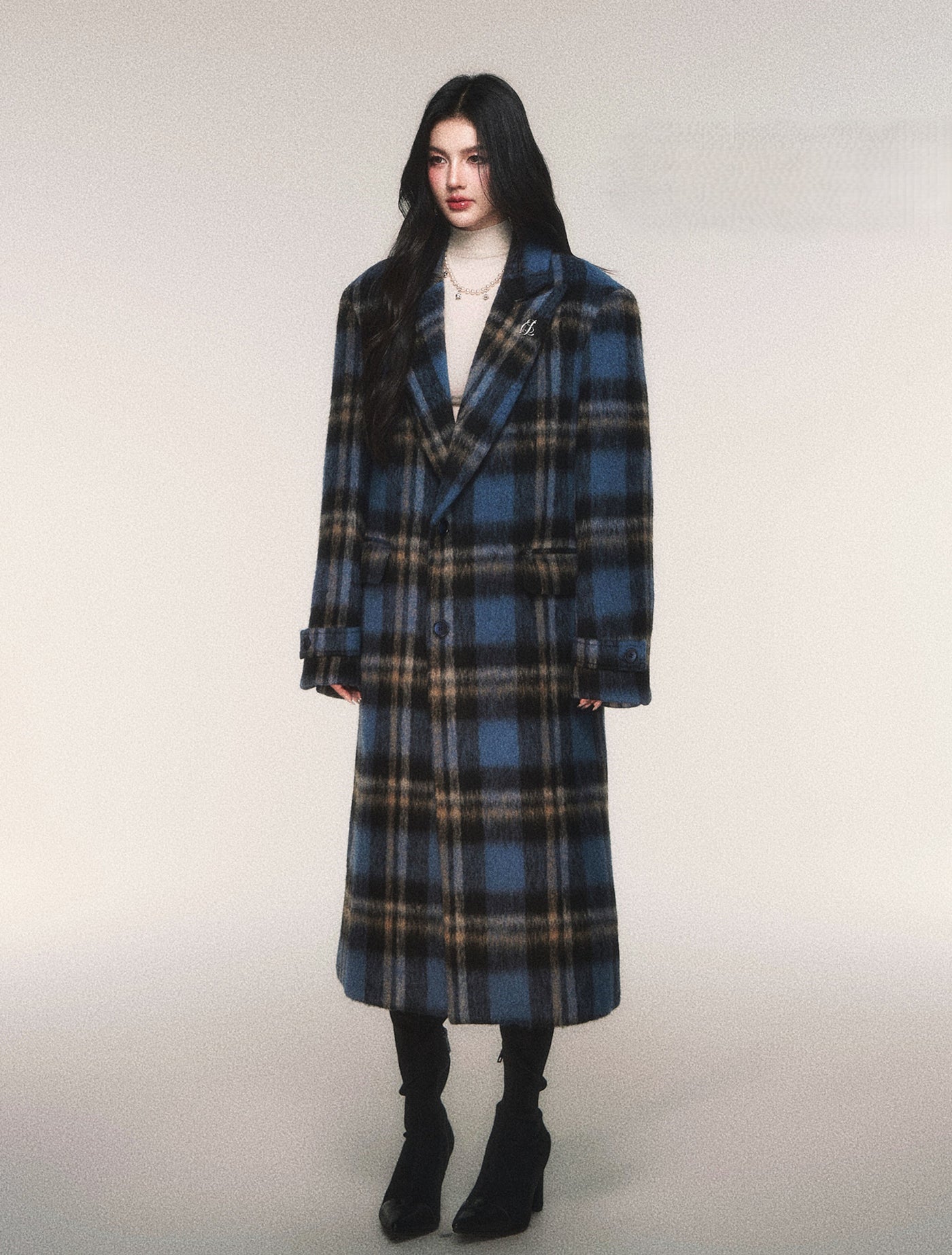 Blue Plaid Long Wool Coat LUL0215