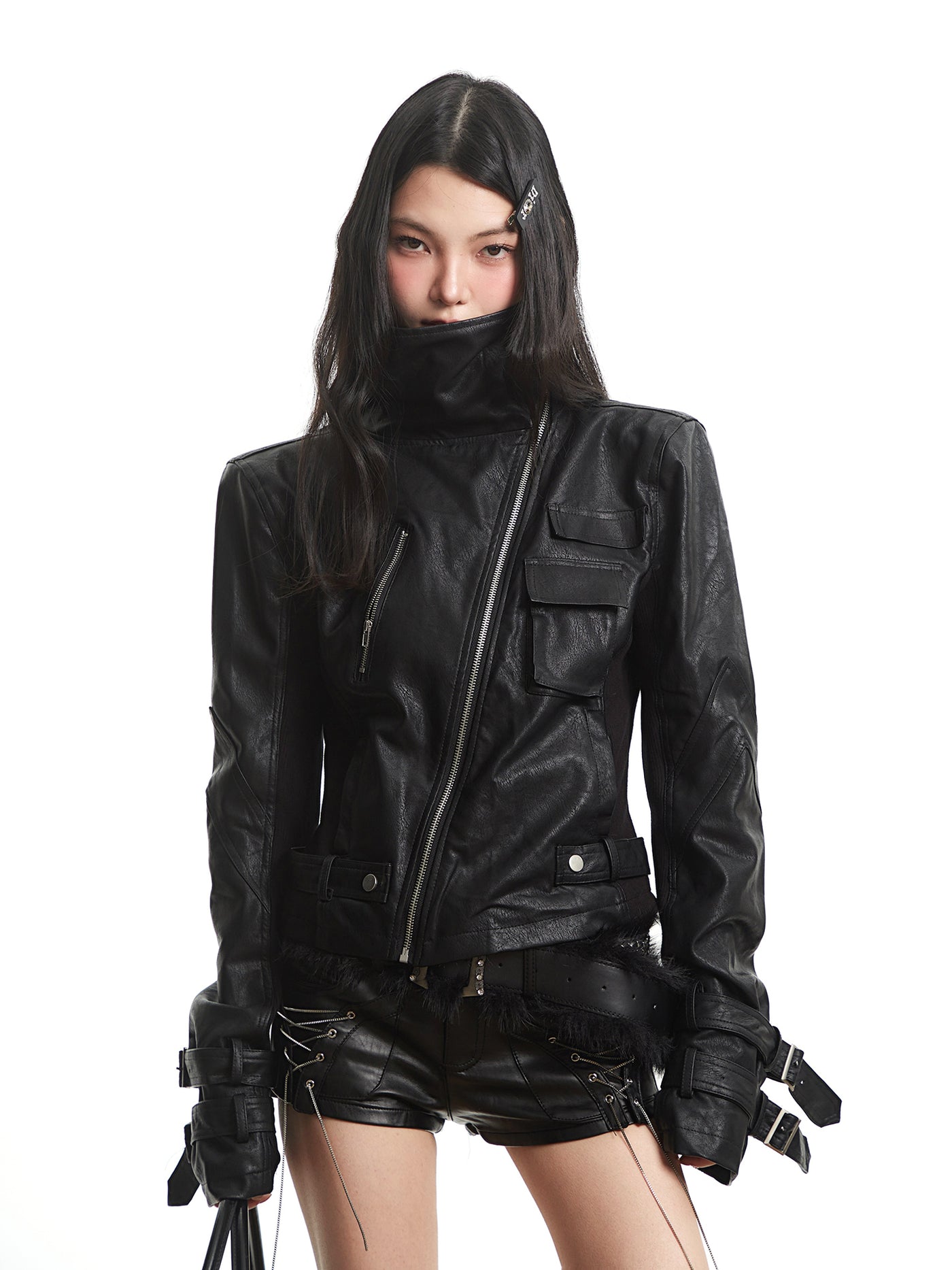 Black Punk High Street Leather Jacket UNC0310