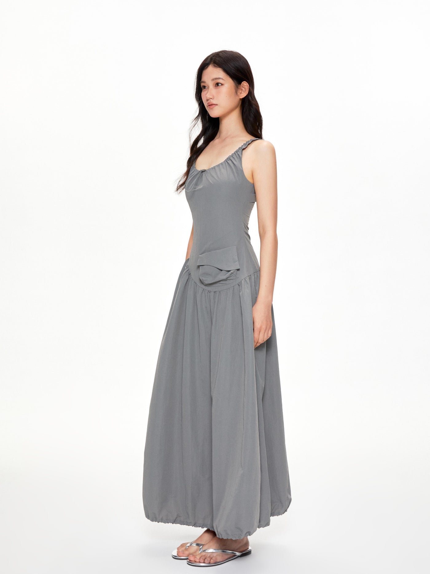 U-neck Suspender Long Dress APE0397