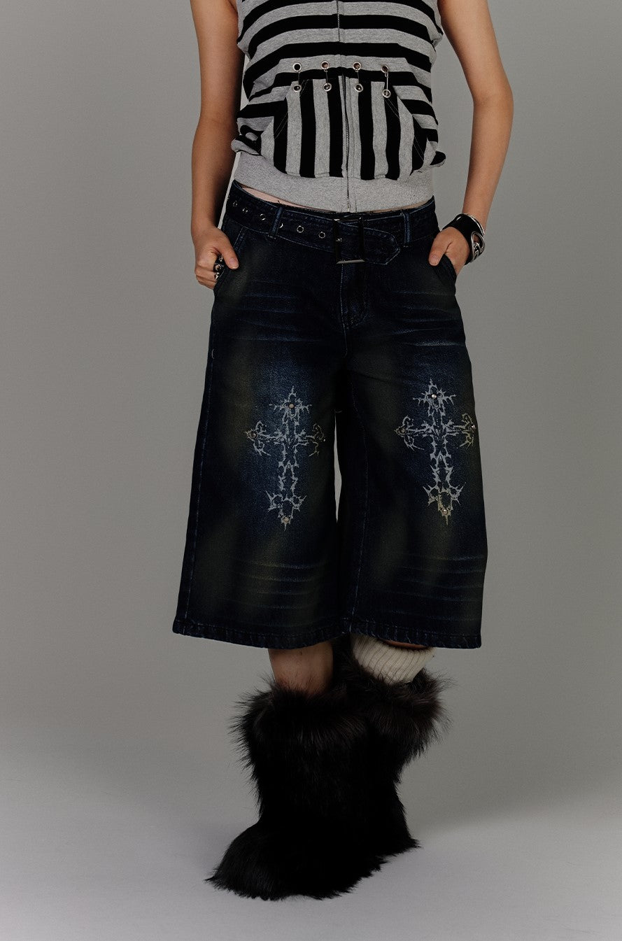 American Retro Cross Design Jeans KIN0140