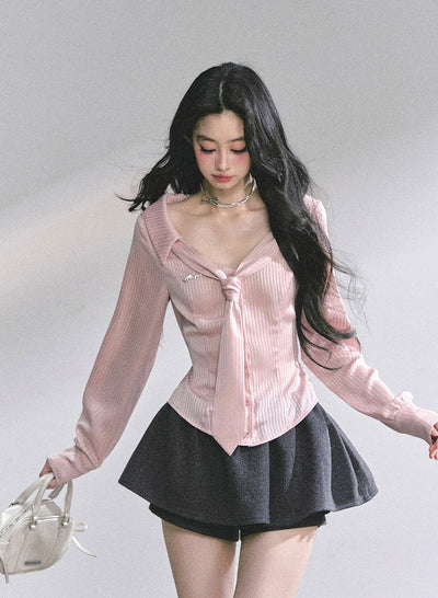 Pink Polo Collar Striped Shirt  DIA0570