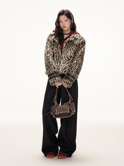 Retro Leopard Print Eco-friendly Fur Jacket IMO0077