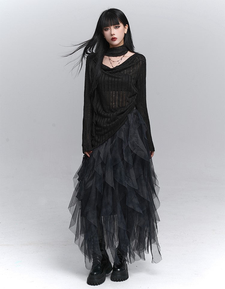 Black Turtleneck Striped Top LAD0230