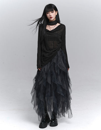 Black Turtleneck Striped Top LAD0230