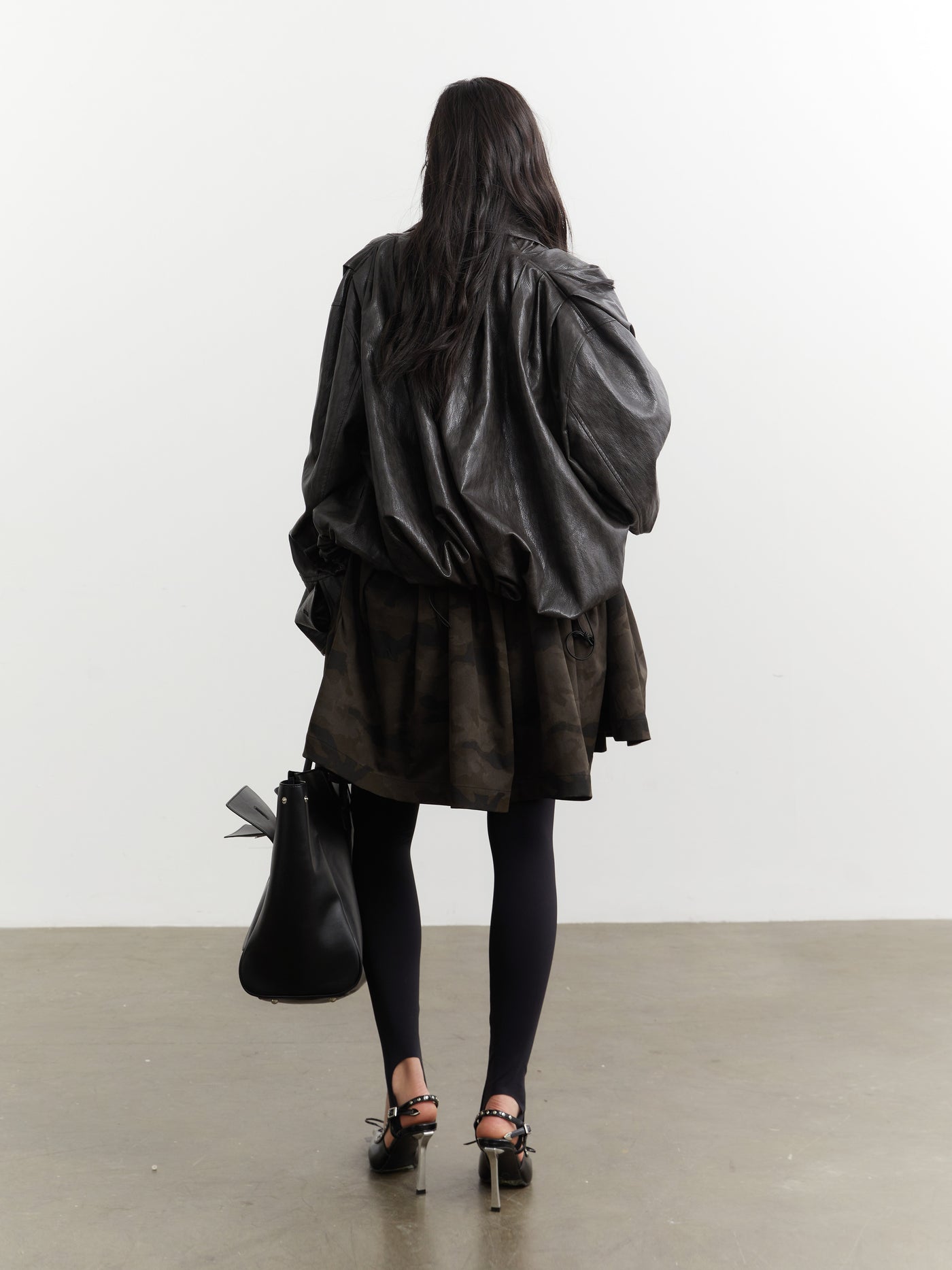 Retro Pleated Silhouette Leather Jacket JNY0255