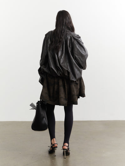 Retro Pleated Silhouette Leather Jacket JNY0255