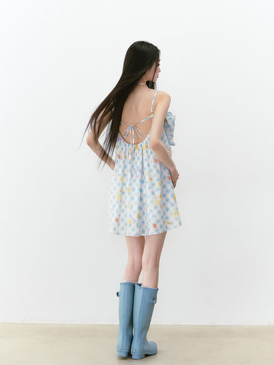 Plaid Flower Suspender Dress VIA0231