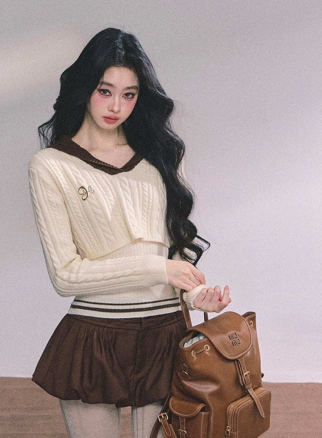 American Style Navy Collar Knitted Top+Vest DIA0616