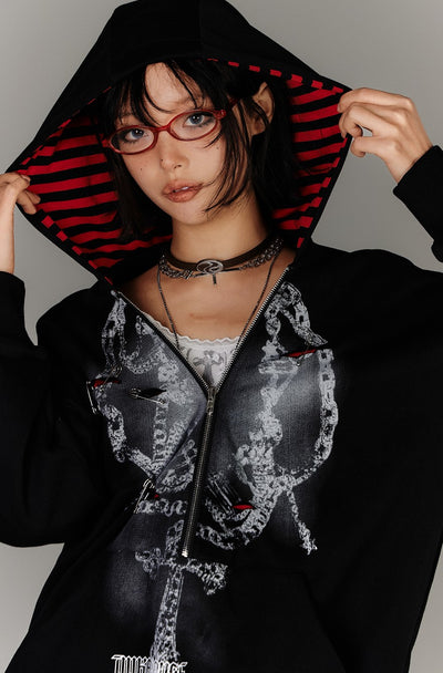 Fake Two-piece Striped Hooded Sweatshirt KIN0143
