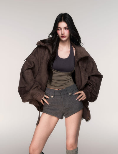 Oversized Camel Brown Suede Jacket LUL0201