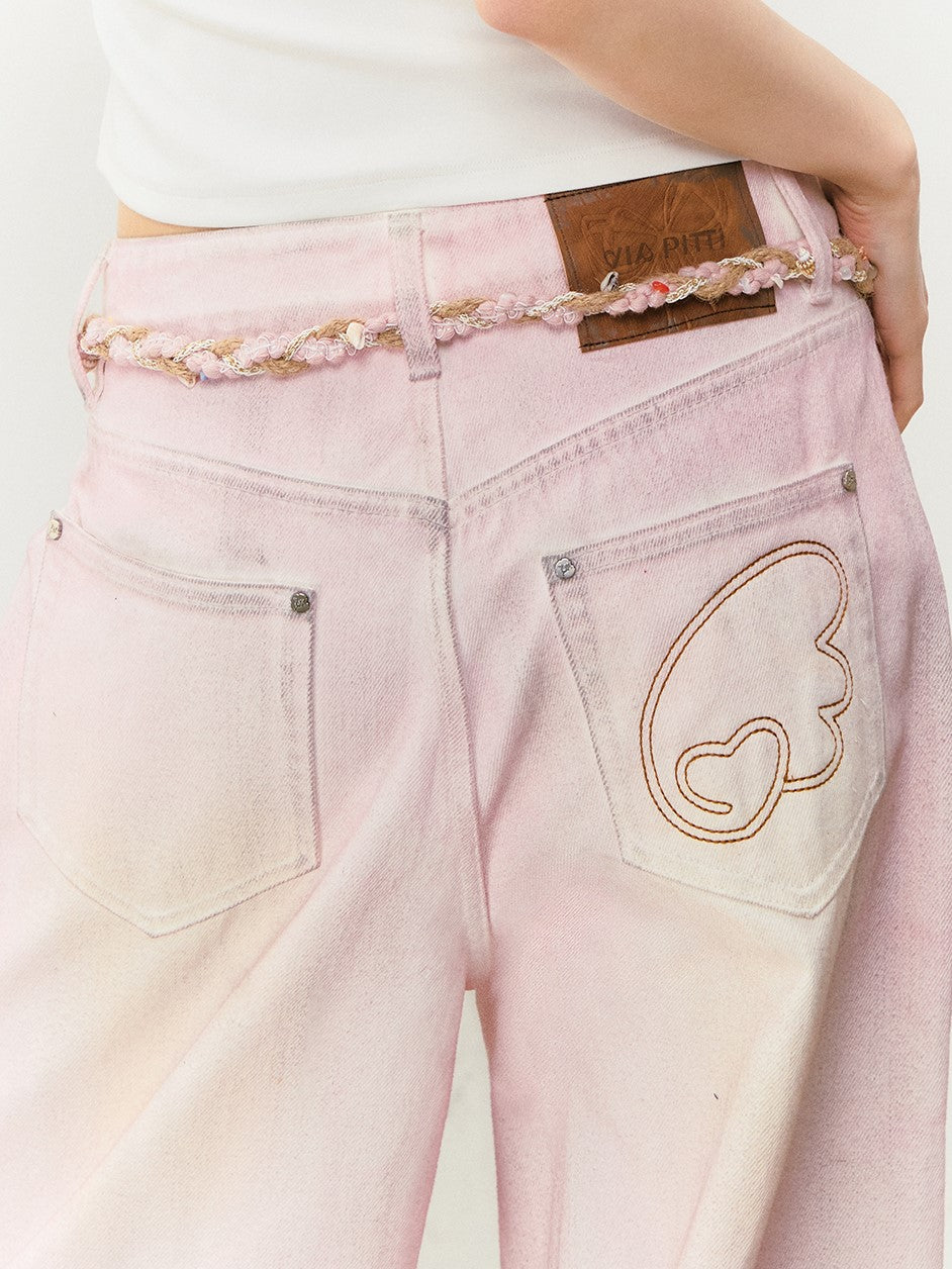 Washed Distressed Pink Jeans VIA0331