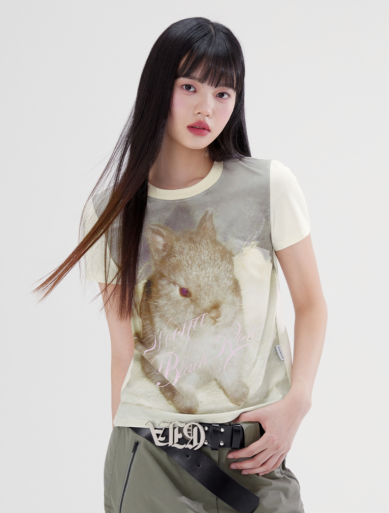 Retro Fashionable Animal Print Short-sleeved T-shirt WOO0093
