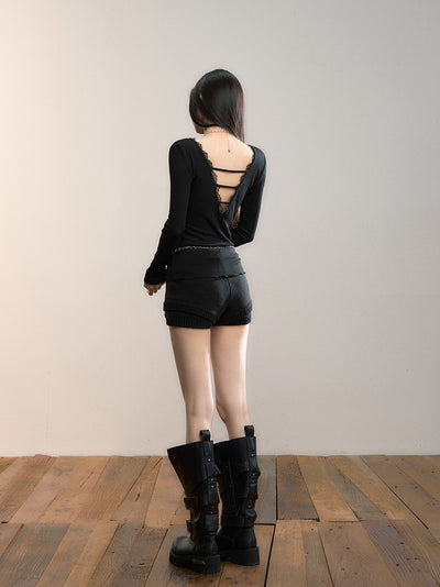 Reversible Lace-Trimmed Long-Sleeve T-Shirt VIA0360