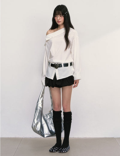 Oblique Shoulder White Shirt WEE0015