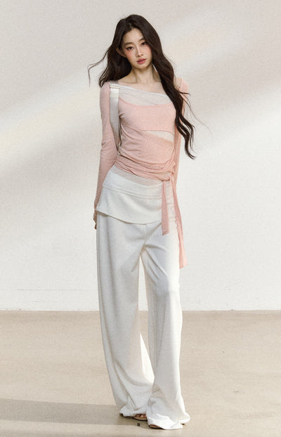 Fake Two-piece Pink Tie T-shirt SHI0209