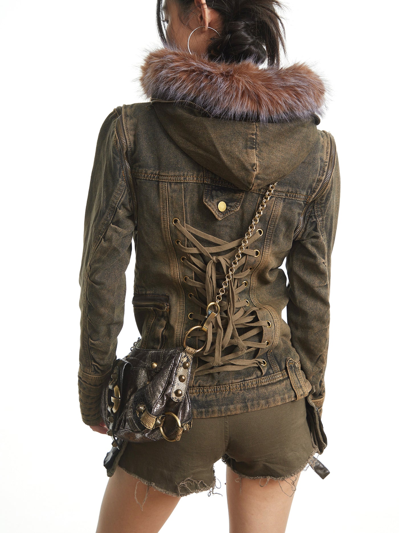 Retro Fur Collar Workwear Denim Jacket UNC0321