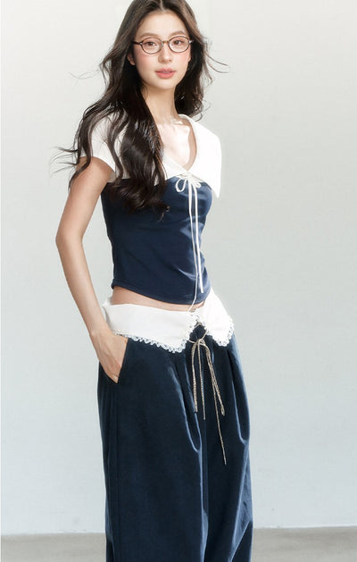 Versatile Navy Splicing T-shirt SHI0167