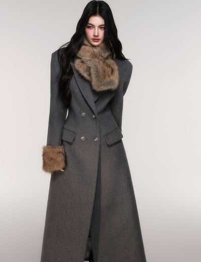 Grey Detachable Scarf Long Coat LUL0207