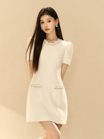 Puff Sleeve A-line Beaded Dress OSH0141